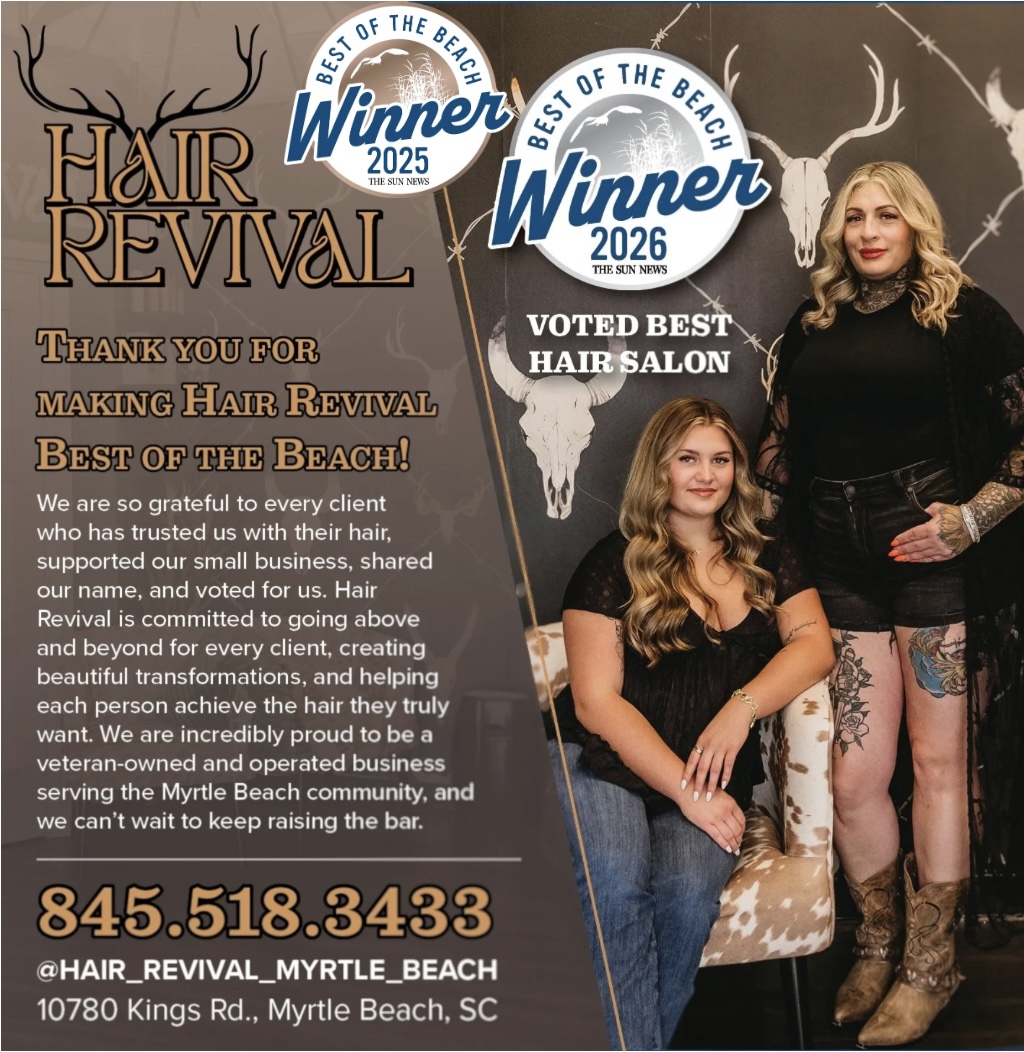 Our thank you flyer: Best of the Beach winner 2025 and 2026, voted best hair salon